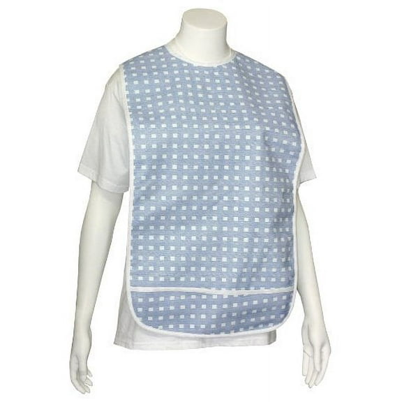 Adult Vinyl Adult Bibs with Crumb Catcher - Blue With White Boxes - 3 Pack