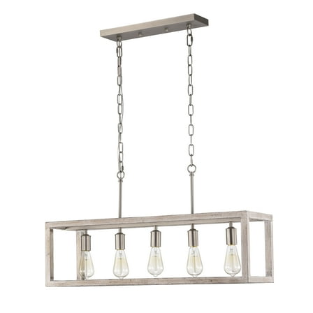 Warehouse of Tiffany Amara Matte Satin Nickel Wood Grain 5-Light Metal Open-Cage Linear Chandelier