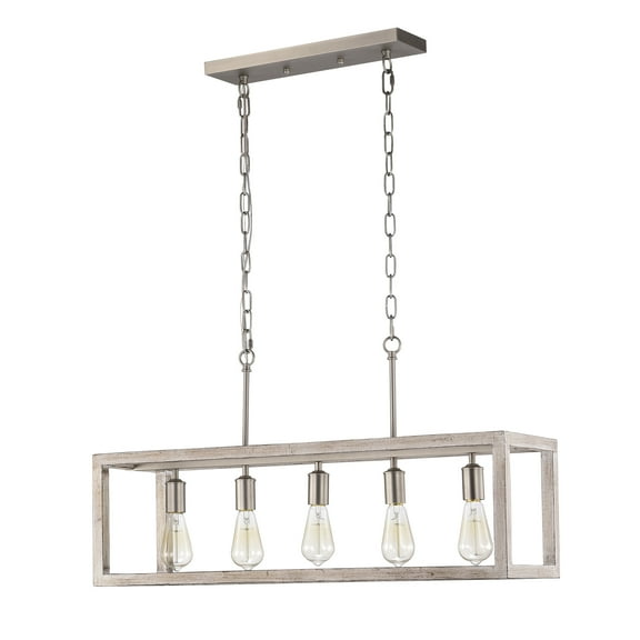 Warehouse of Tiffany Amara Matte Satin Nickel Wood Grain 5-Light Metal Open-Cage Linear Chandelier