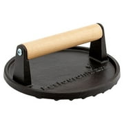 Met Lux Black Cast Iron Grill Press - with Wooden Handle - 7" x 7" - 1 count box