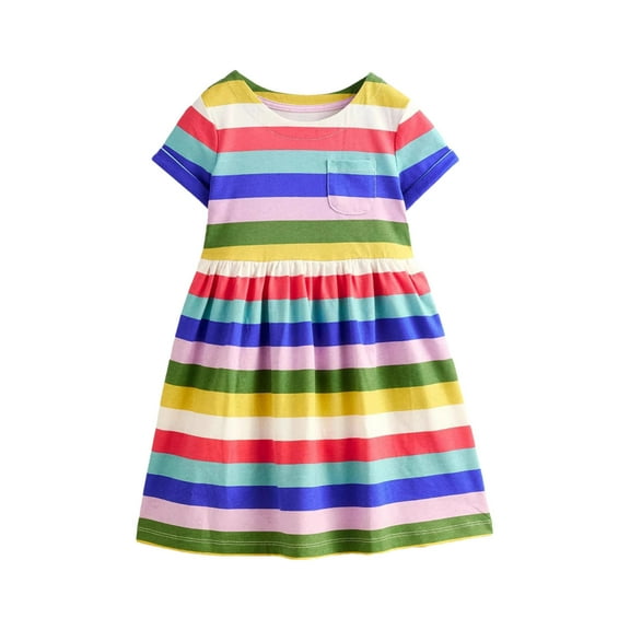 JoyHoop Toddler Girls Cotton Summer Short Sleeve Dress Cartoon Print Casual Dresses