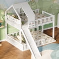 thumbnail image 2 of Full XL over Queen Floor House Bunk Bed with Slide & Built in Ladder, Kids/Teens Wood Bed Frame with Bedside Small Bookshelf, 2 of 8