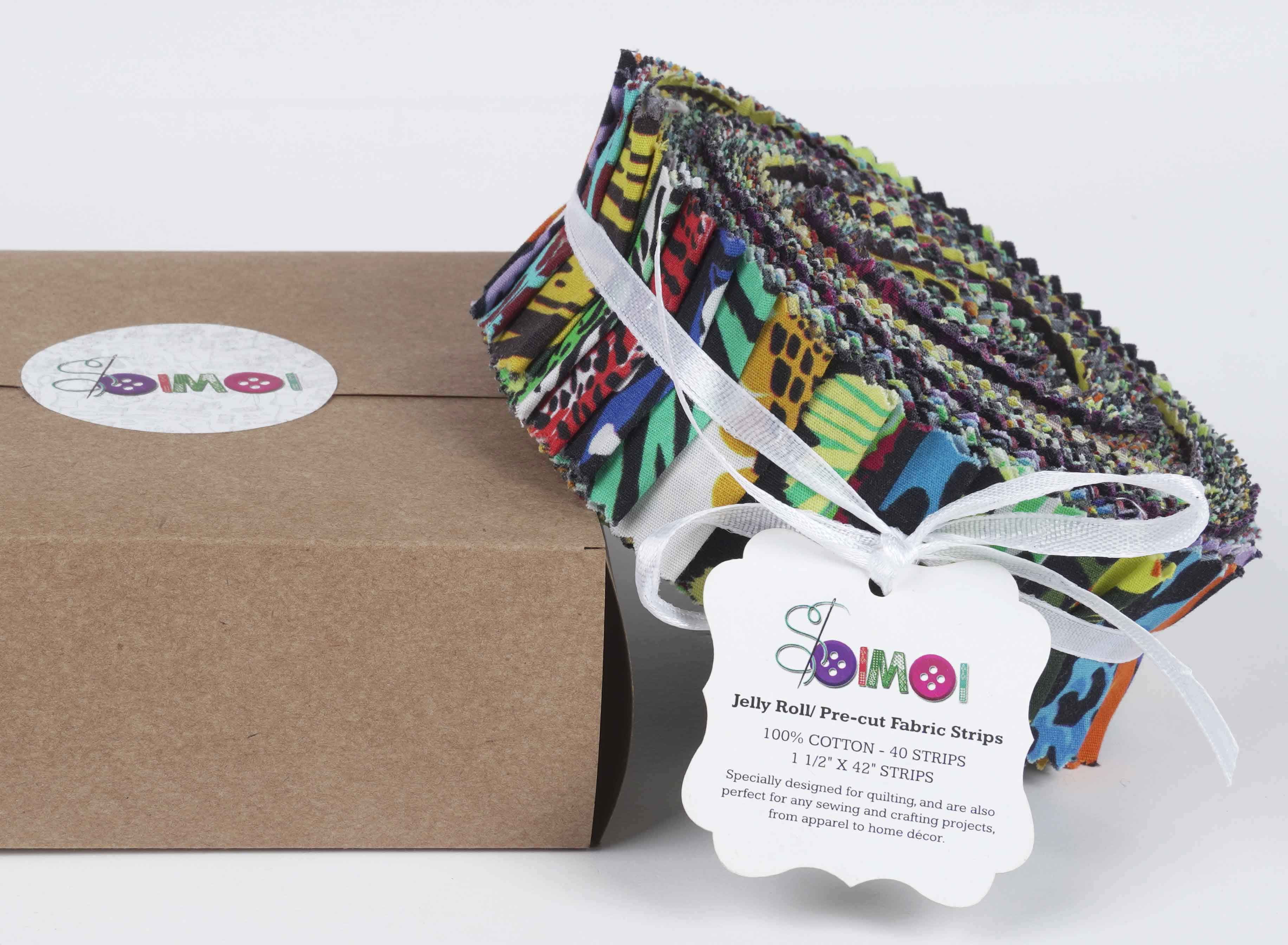 Soimoi 40Pcs Tie Dye Print Precut Fabrics Strips Roll Up 1.5x42inches Cotton Jelly Rolls For Quilting - Multicolor