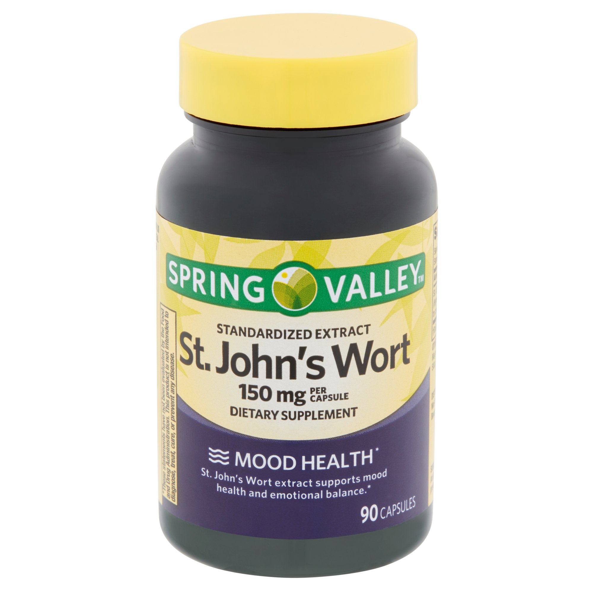 Spring Valley Standardized Extract St. John's Wort Mood Health Dietary Supplement Vegetarian Capsules, 150 mg, 90 Count