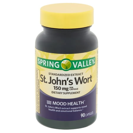 Spring Valley Standardized Extract St. John's Wort Mood Health Dietary Supplement Vegetarian Capsules, 150 mg, 90 Count