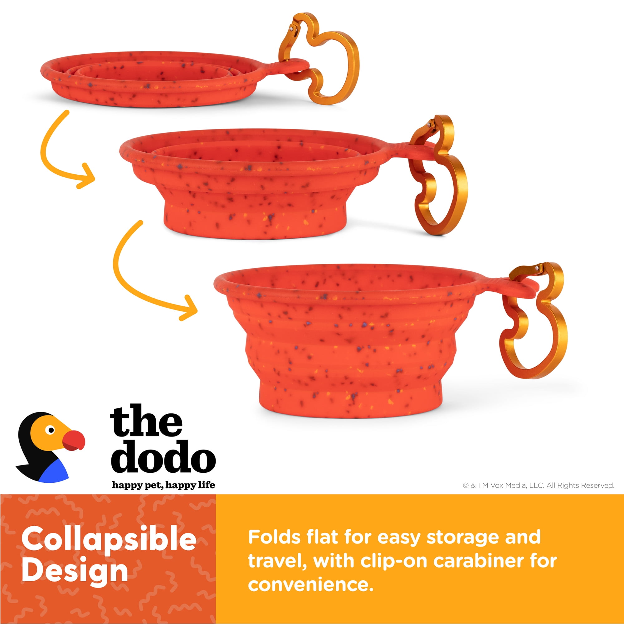 The Dodo Red Silicone Collapsible Speckled Bowl with Bird Carabiner