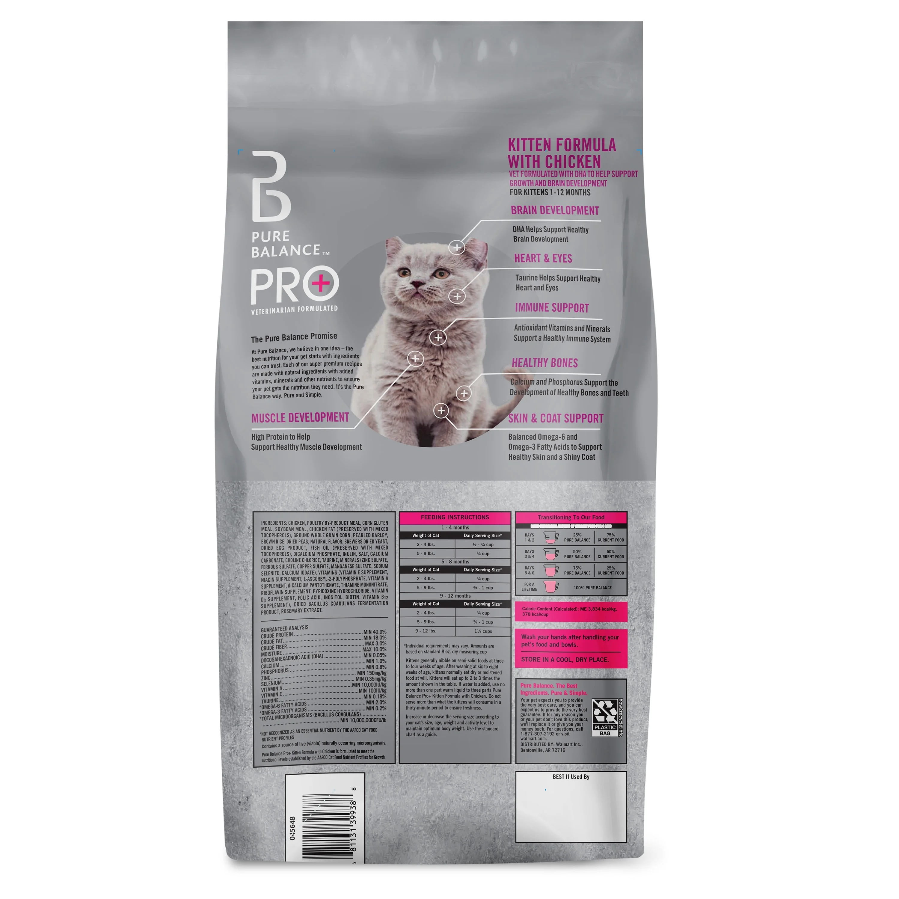Pure Balance Pro+ Kitten Formula with Chicken Dry Cat Food, 7 lbs