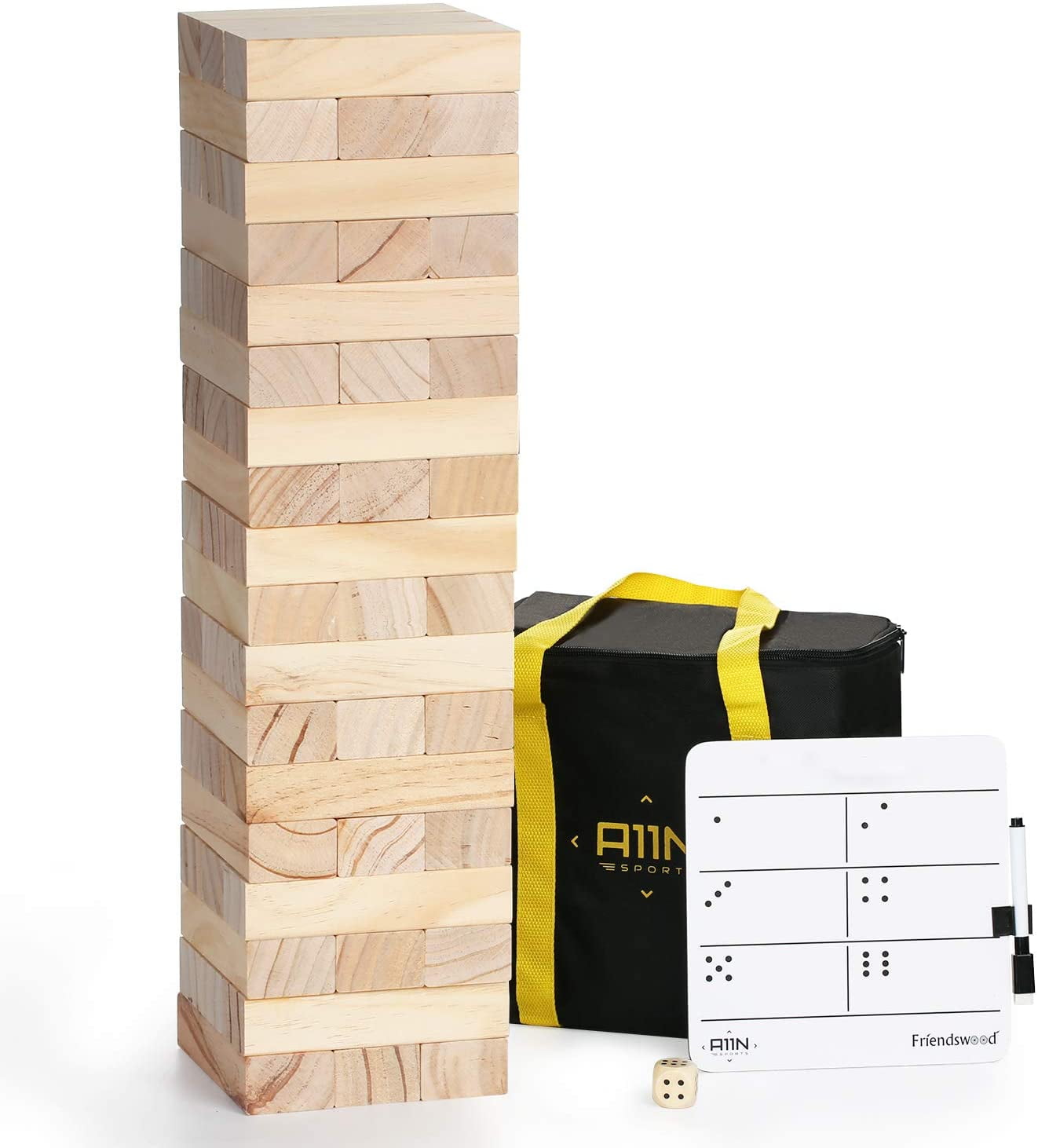 A11N Large Tumble Tower Game, 54 Blocks, Starts at 1.5 Tall and Build to 3 Feet Tall, Wooden Yard Game with Carrying Bag, Rules Board, 1 - Walmart.com