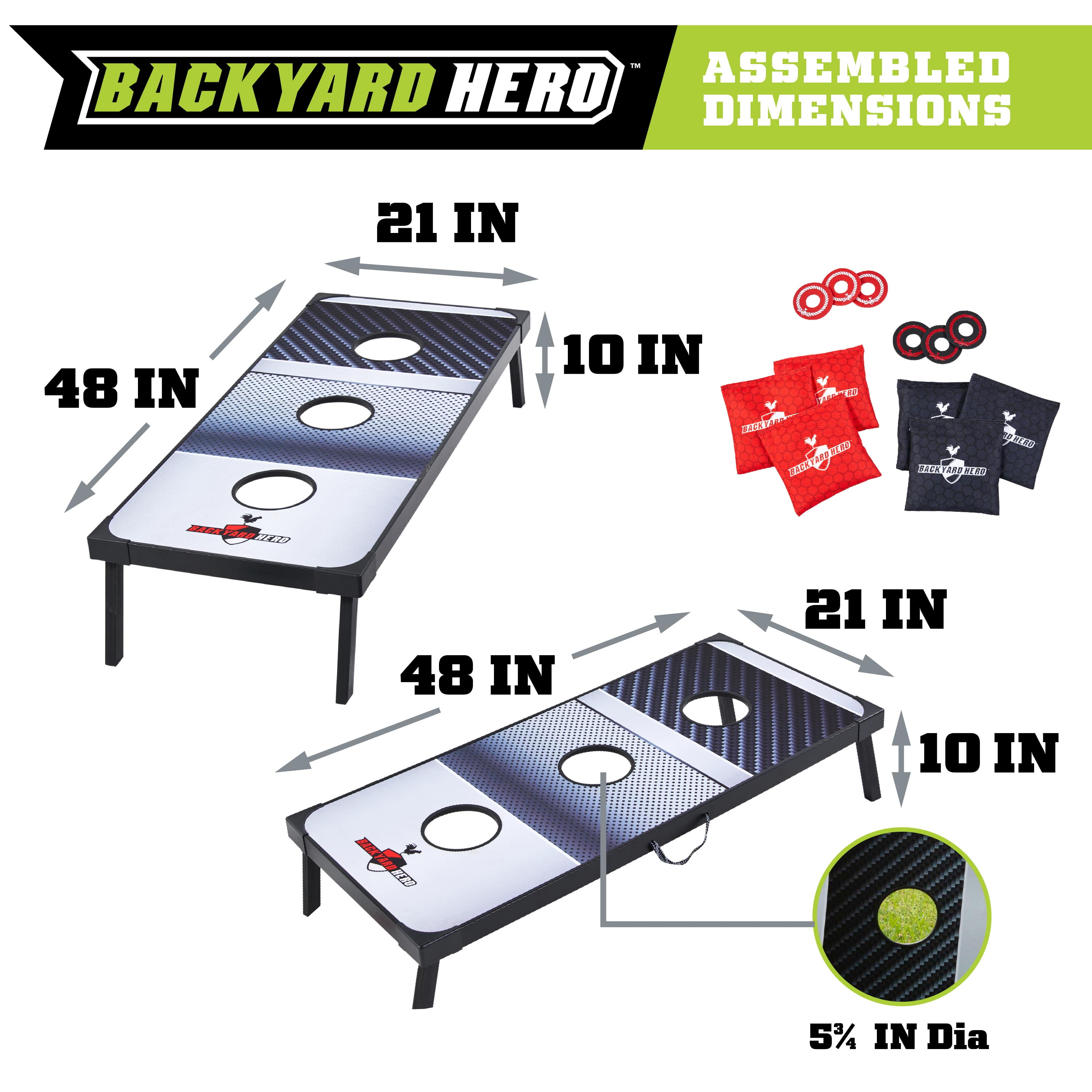 Backyard Hero Outdoor 48” Target Toss 2-in-1 Boards, Corn Hole, and Washer Toss Games