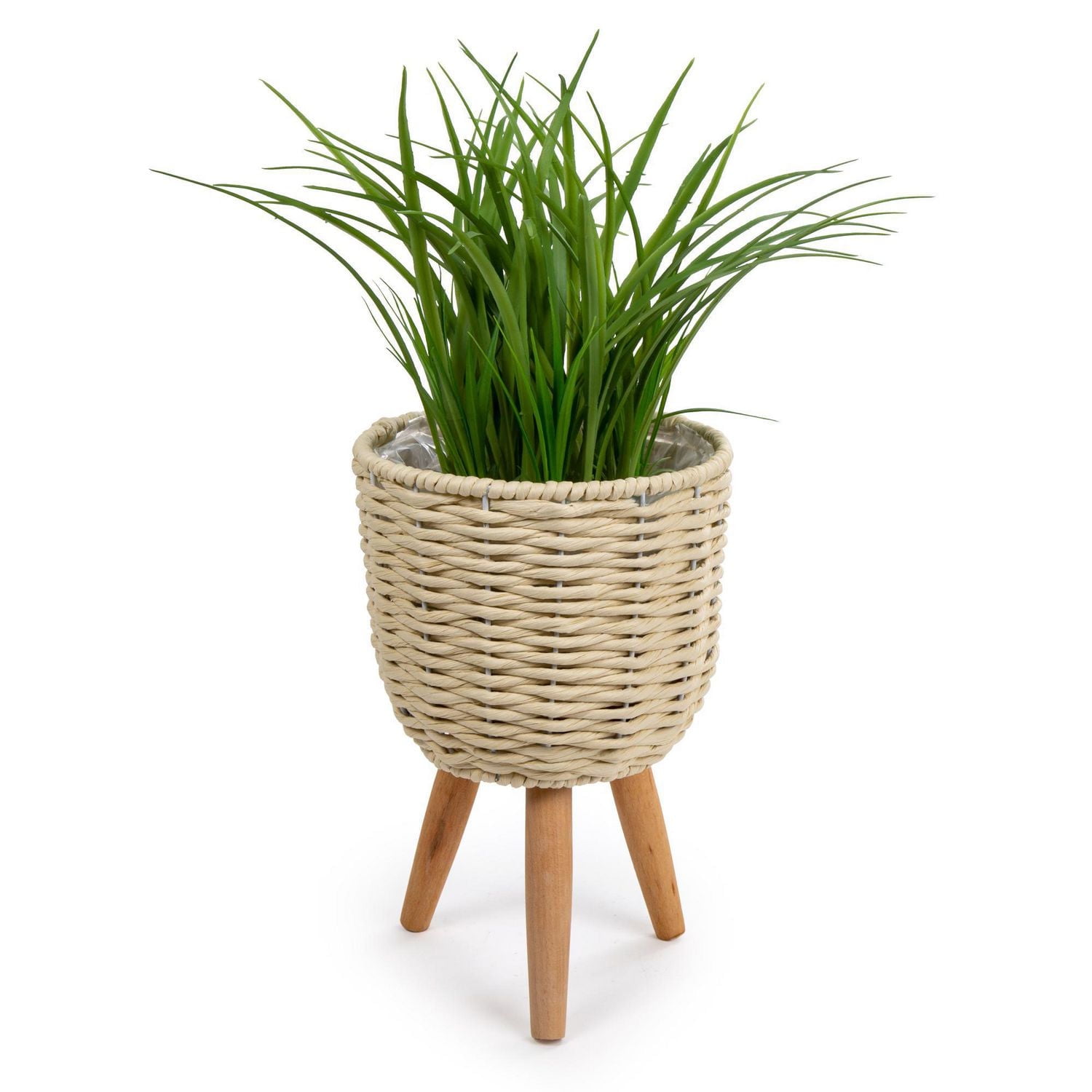 Truu Design Decorative Woven Paper Planter Set with Wooden Legs
