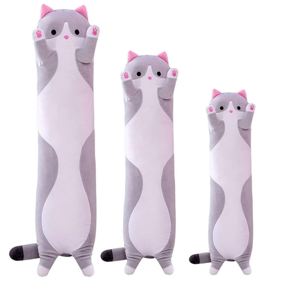 Giant Cat Pillow Plush Cartoon Kitty Sleeping Hugging Pillow, Cuddly Soft Long Kitten Body Pillow Doll Cat Cushion Toy for Kids Girlfriend (Gray, 70cm/ 27.55inch)â€¦
