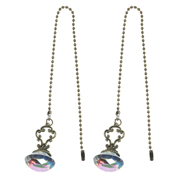 FRCOLOR Vintage Bronze Crystal Pull Chain for Ceiling Fan Light Decorative Extender 2 Pcs Multi Color White Crystal