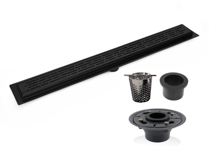 Matte Black Linear Drain Broken Lane Design with 2 Inch ABS Shower
