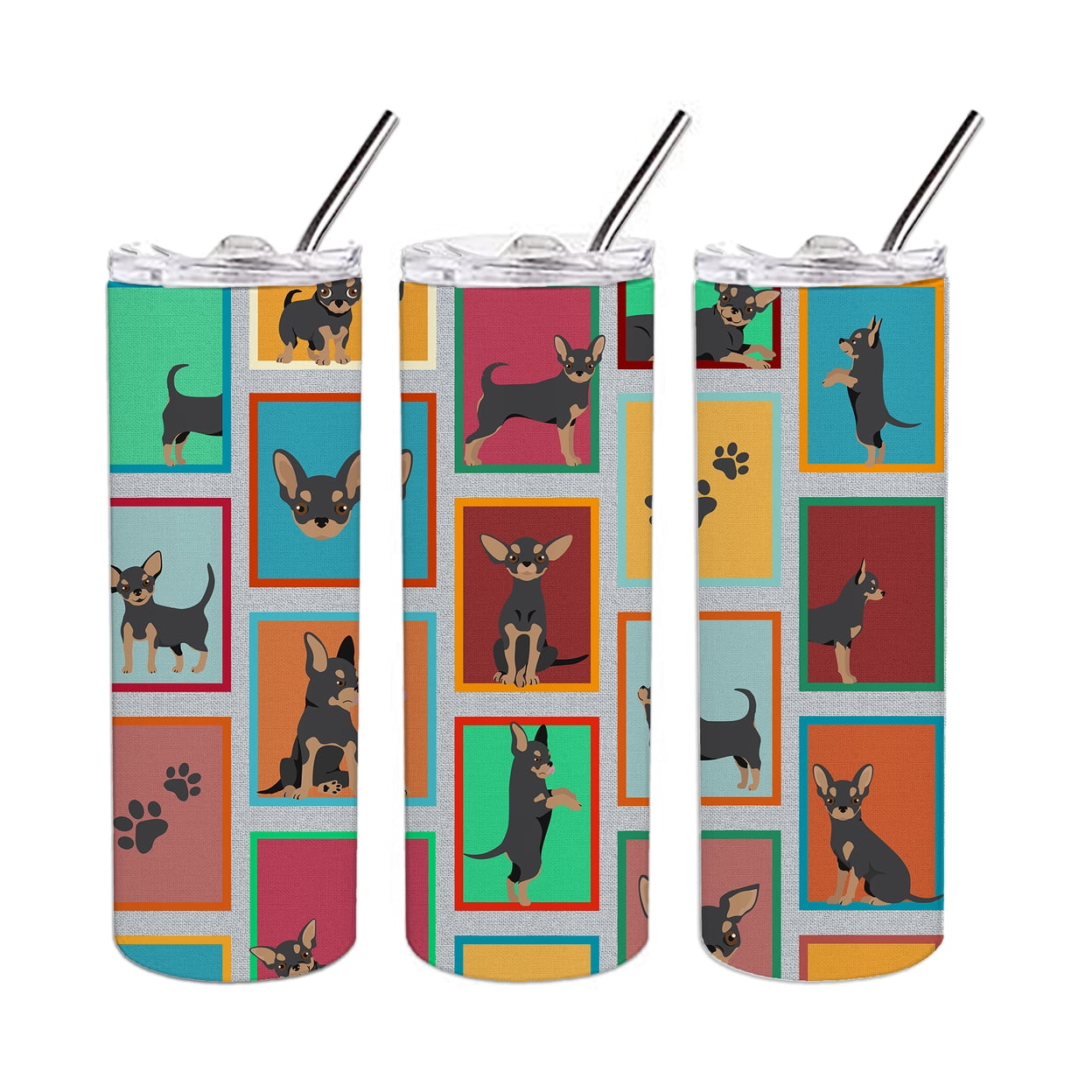 Lots of Black and Tan Chihuahua Stainless Steel 20 oz Skinny Tumbler 3 in x 8.25 in