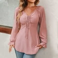 thumbnail image 4 of WREESH Womens Fashion Tunic Tops Jacquards Solid Color V Neck Pleated Long Sleeve Loose T-Shirt Pullover Pink, 4 of 4