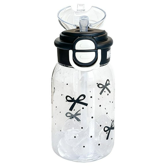 1Pcs Black Bow Plastic Straw Cup, 600ml Reusable Coquette Bottle