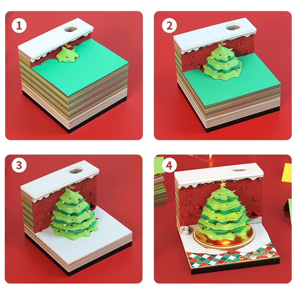 JZROCKER 3D Paper Sculpture Note Pad with Pen Holder for Christmas Decoration