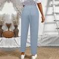 thumbnail image 5 of Tall Linen Pants Women Elastic Waist Drawstring Straight Leg Ankle Length Cropped Pants High Waisted Plus Size Travel Crop Pants Sky Blue S, 5 of 6