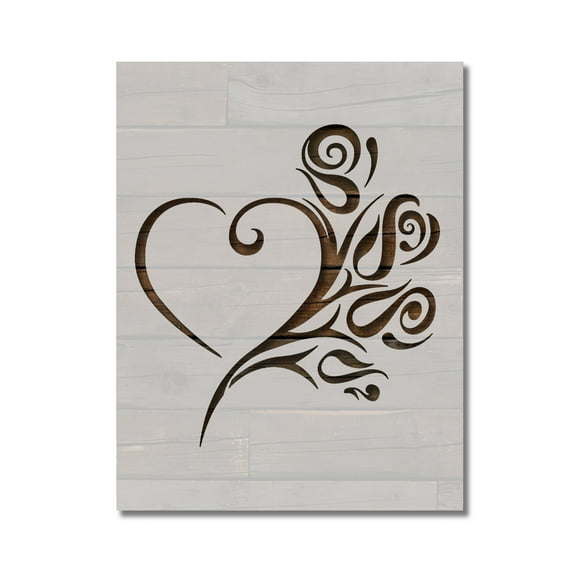 Tribal Heart Rose Stencil Template Reusable 8.5 x 11 for Painting on Walls, Wood, Etc. By Stencilville