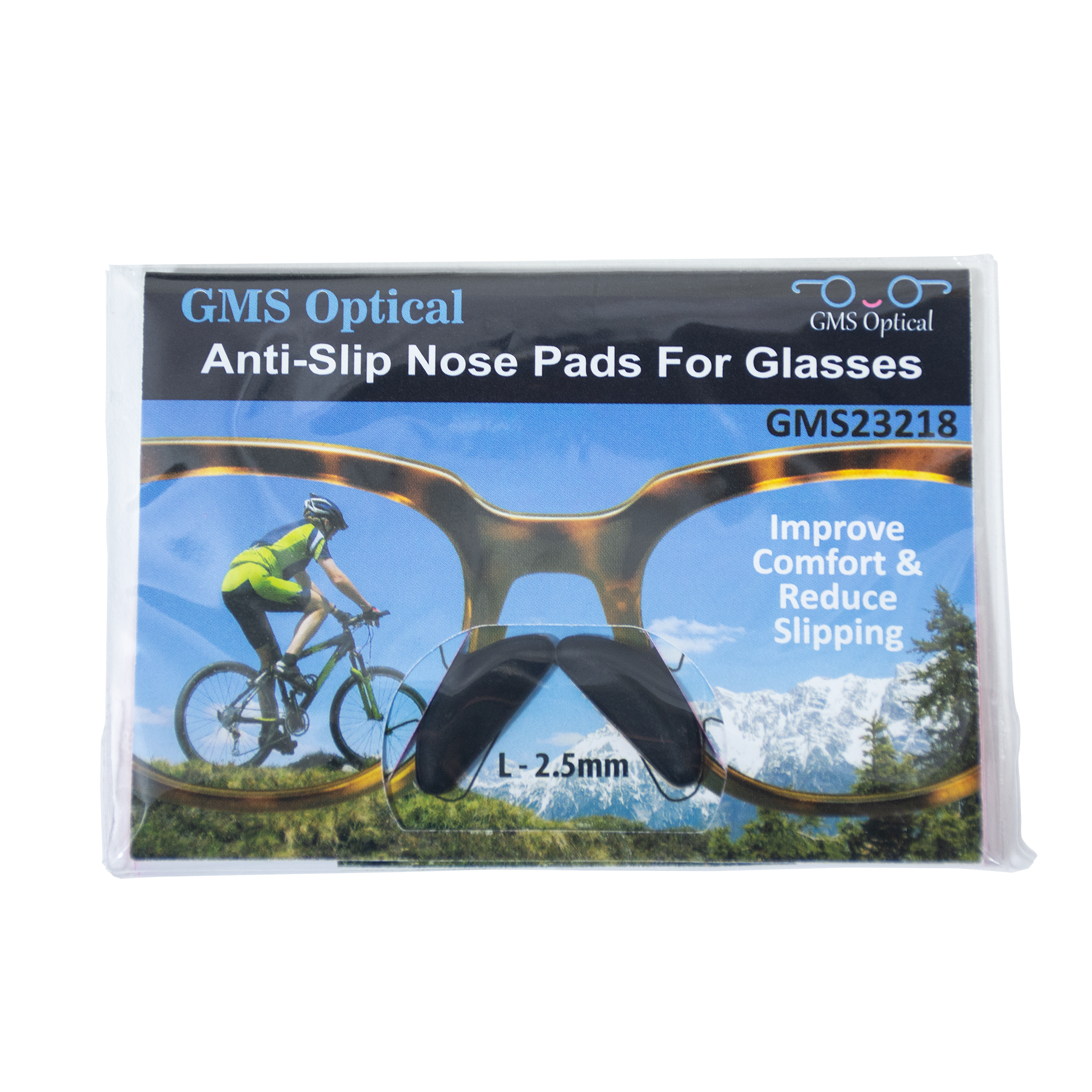 GMS Optical 2.5mm x 17mm Black Adhesive Butterfly Silicone Nose Pads