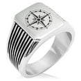 thumbnail image 1 of Stainless Steel Sun Dial Compass Needle Stripe Pattern Biker Style Polished Ring, 1 of 1