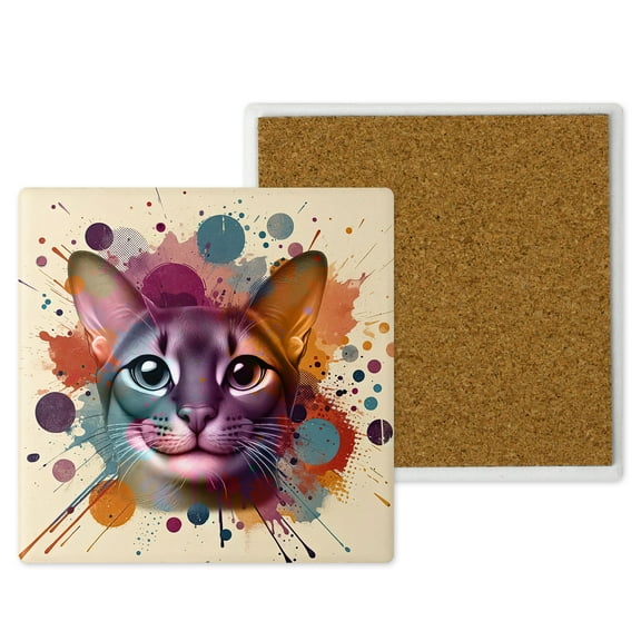 Abyssinian Portrait Watercolor Vintage Retro Styles Set of 4 Stone Coasters Cat Lover Kitten Owner Gifts 4x4in Absorbent Soapstone Coaster - 00001