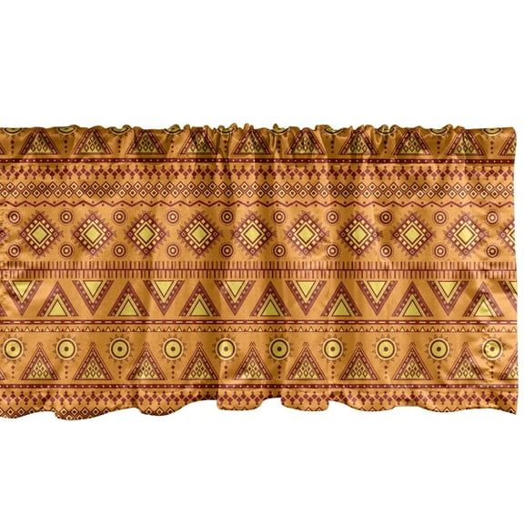 Ambesonne Orange Window Valance, Aztec Sun Geometric Borders, 54" X 12", Pale Orange Burgundy