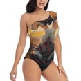 thumbnail image 3 of Sikiie Flower Meditating Rabbit Print Women One Piece Swimsuits Tummy Control One Shoulder Bathing Suits Ruffle Swimwear, From S to XXL-Medium, 3 of 6
