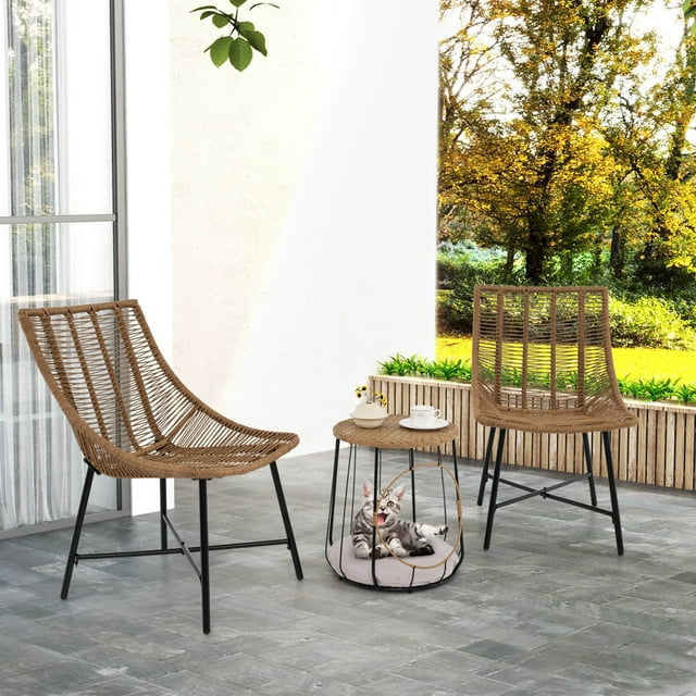 Costway 3 PCS Outdoor Furniture Set with Pet House & Heavy Duty Metal Frame Brown