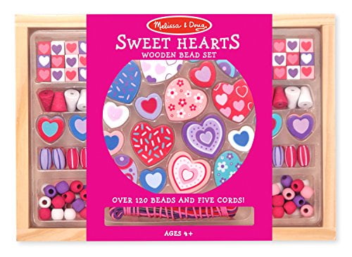 Melissa & Doug Sweet Hearts Wooden Bead Set With 120+ Beads and 5 Cords for Jewelry-Making