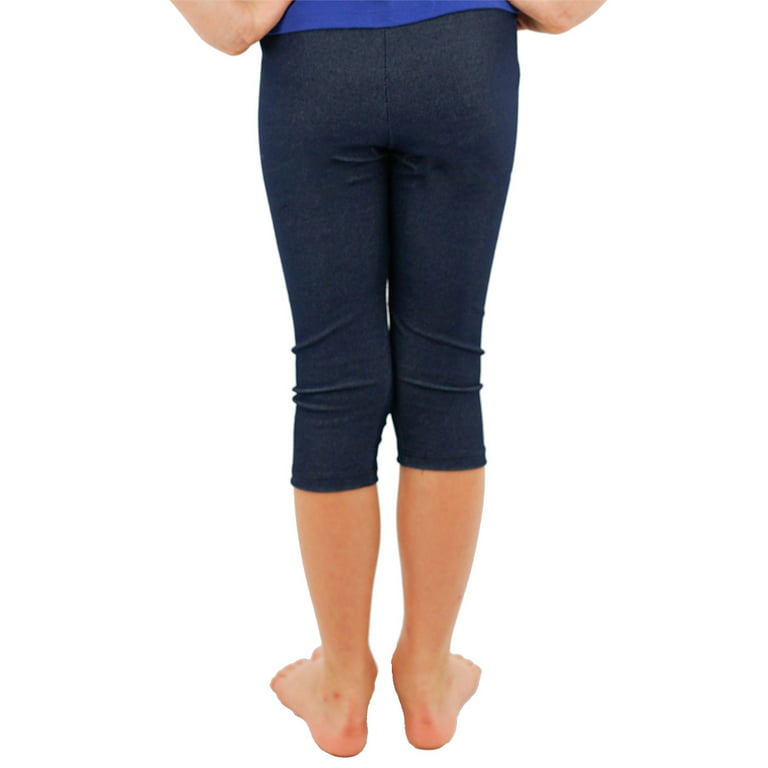Vivian's Fashions Capri Leggings - Girls, Knit Denim (Blue, Small)