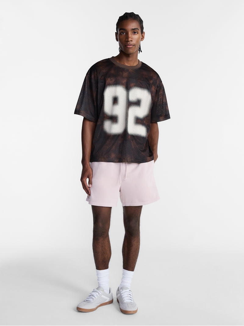 No Boundaries Graphic Boxy Fit Mesh Jersey Style Shirt, Men's XS