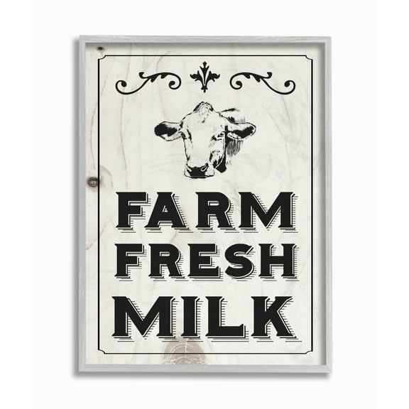 The Stupell Home Decor Black and White Farm Fresh Country Milk Cow Gray Framed Texturized Art