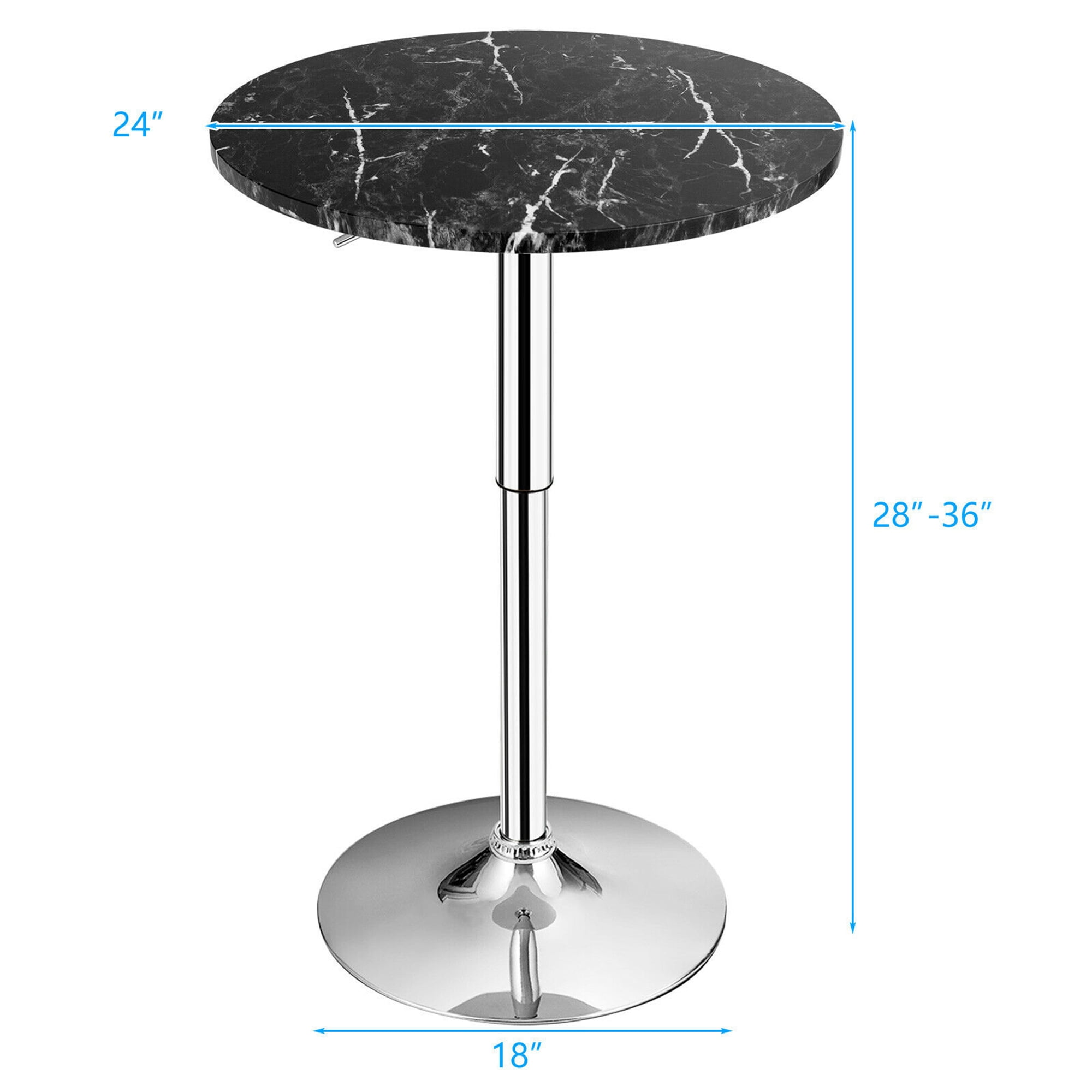 Gymax Round Swivel Adjustable Bar Table with Faux Marble Top, Black