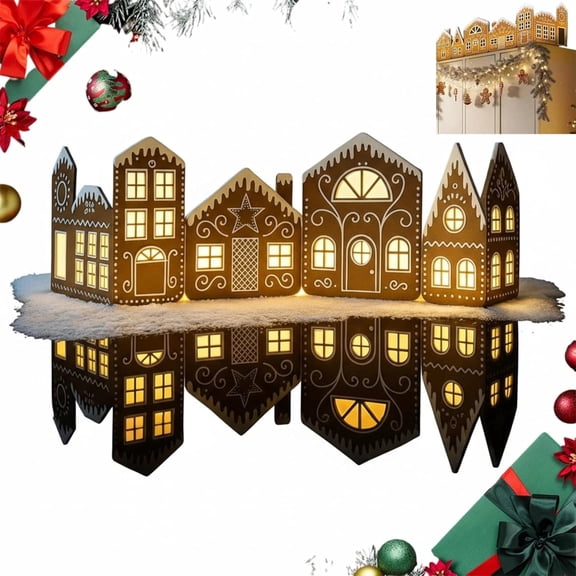 DIY Foldable Christmas Gingerbread House Cardboard Kit with LED Lights, Make a Xmas Gingerbread House Craft Decor Kit, Village Home Decorations Gift for Home Cabinets Festival Holiday Party (1 Set)