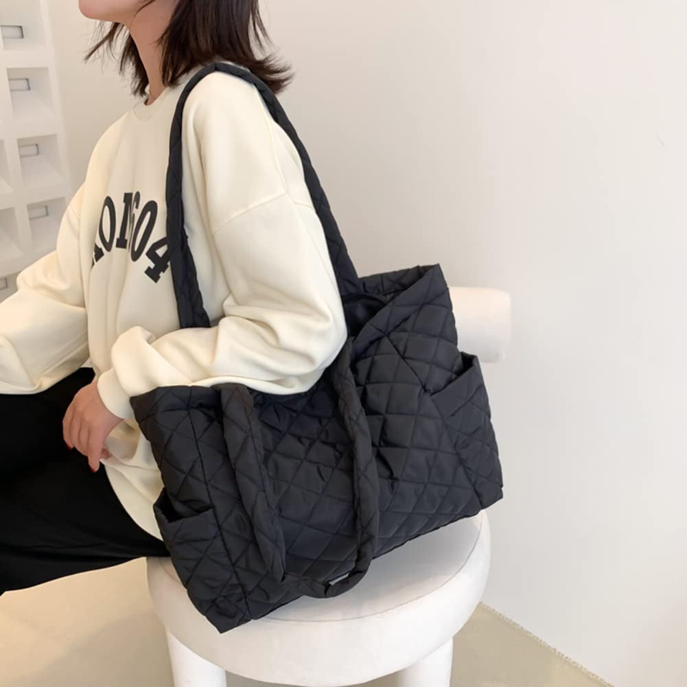 CoCopeaunt Quilted Tote Bags for Women Lightweight Puffer Padding Shoulder Bag Large Nylon Tote Handbag Zipper Closure