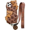 thumbnail image 1 of HAHDAXIA Creative Silicone Case Compatible with iPhone 12 mini, Cute Funny 3D Cartoon Cookies Bear Design with Long Shoulder Strap Soft Bumper Shockproof Protective Case (Bear Cookie, iPhone, 1 of 7