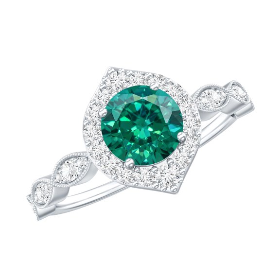 Rosec Jewels Vintage Style Lab Grown Emerald Engagement Ring - AAAA Grade - Emerald Diamond Ring for Women - with Jewelry Box, 925 Sterling Silver, US 4.00