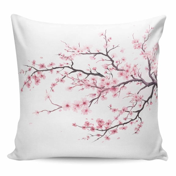 Pink Cherry Blossom Pillow Covers 18x18 Inch Decorative Throw Pillow Cover, Spring Branches Floral Watercolor Sofa Pillowcases Accent Cushion Case Home Decor Bedroom Living Room