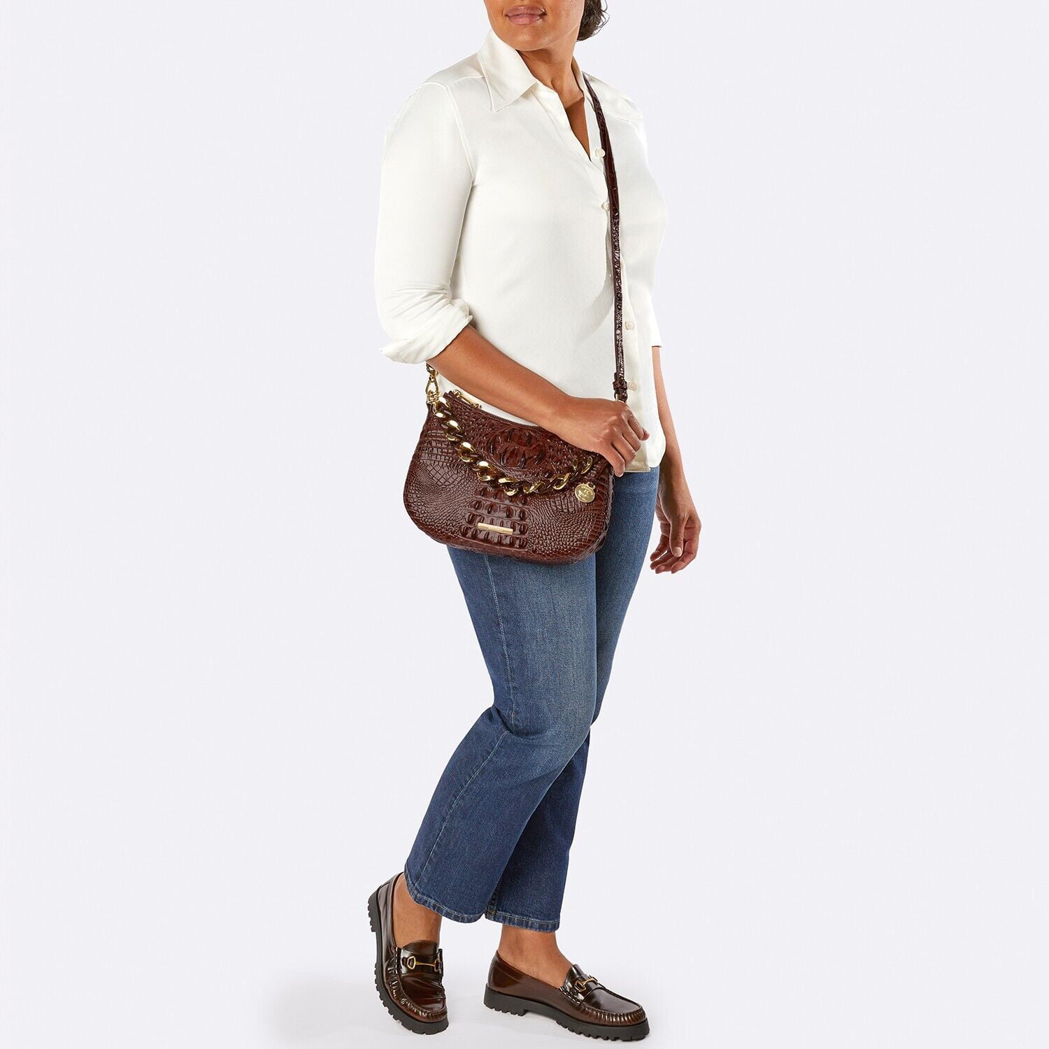 Brahmin Melbourne Mod Shayna Crossbody Leather Purple Handbag Bag