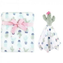 Hudson Baby Infant Girl Plush Blanket with Security Blanket, Cactus, One Size
