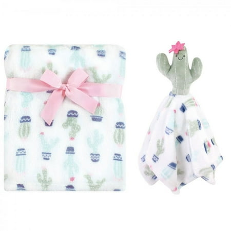 Hudson Baby Infant Girl Plush Blanket with Security Blanket, Cactus, One Size