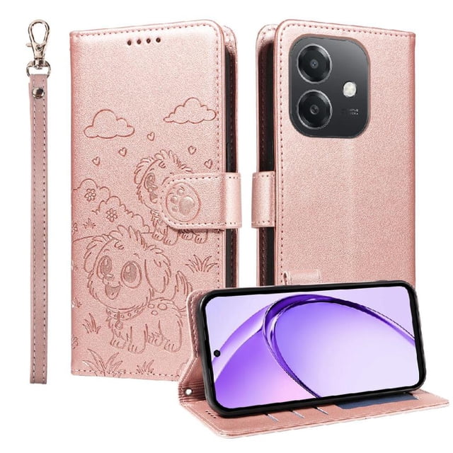 Funda Cartera GANGXUN con Diseño de Perrito en Relieve para OPPO A40 4G , Protección 360° con Ranuras y Correa Desmontable