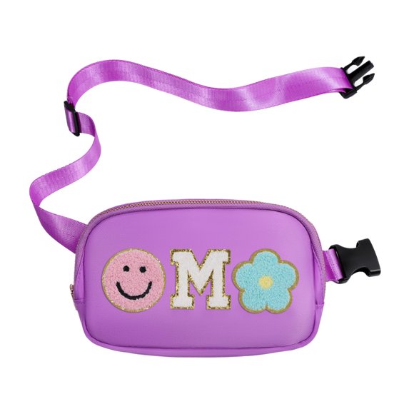 Riñonera FEIYITE Morada de Nylon para Niñas con Letra M 20x13x5 cm