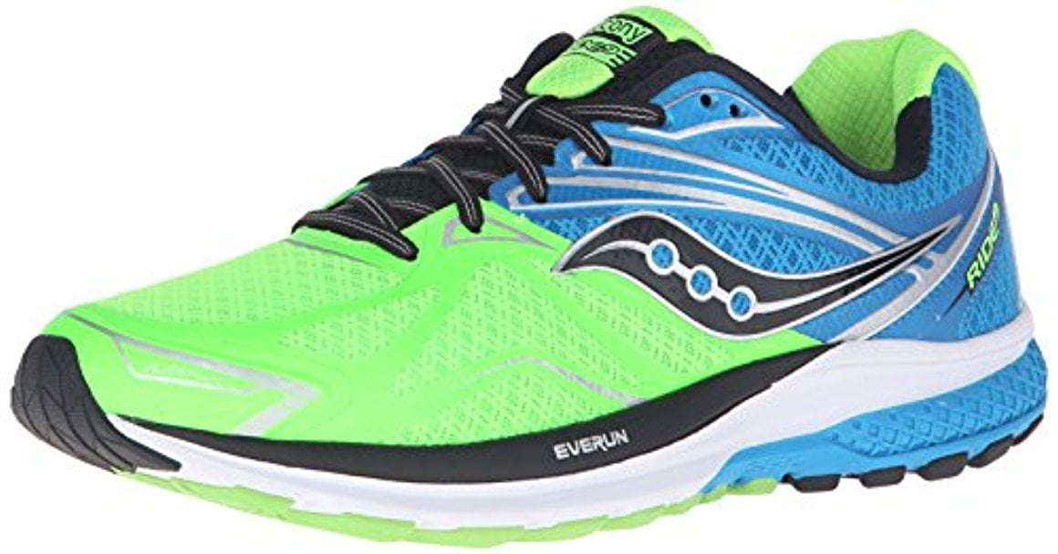 Saucony Men's Ride 9 Running Shoe, 8.5 M US, Slime/Blue/Blue - Walmart.com