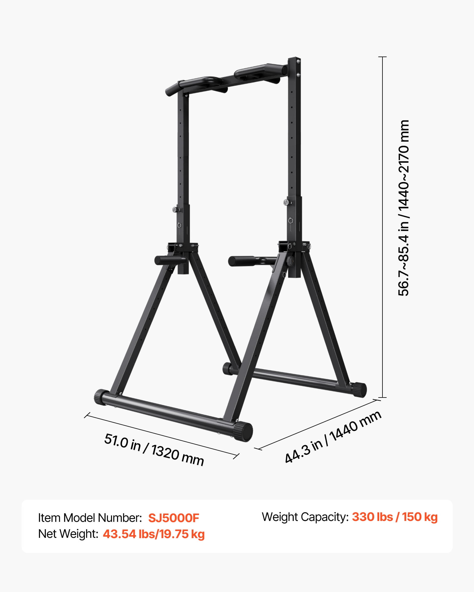 VEVOR Pull Up Bar, 330LBS Capacity Portable Pullup Bar Station, Pullup Bars Free Standing with Triangular Structure & Heavy-Duty Steel Tube, 9 Level Height Adjustment Gravity Fitness for Arms, Back