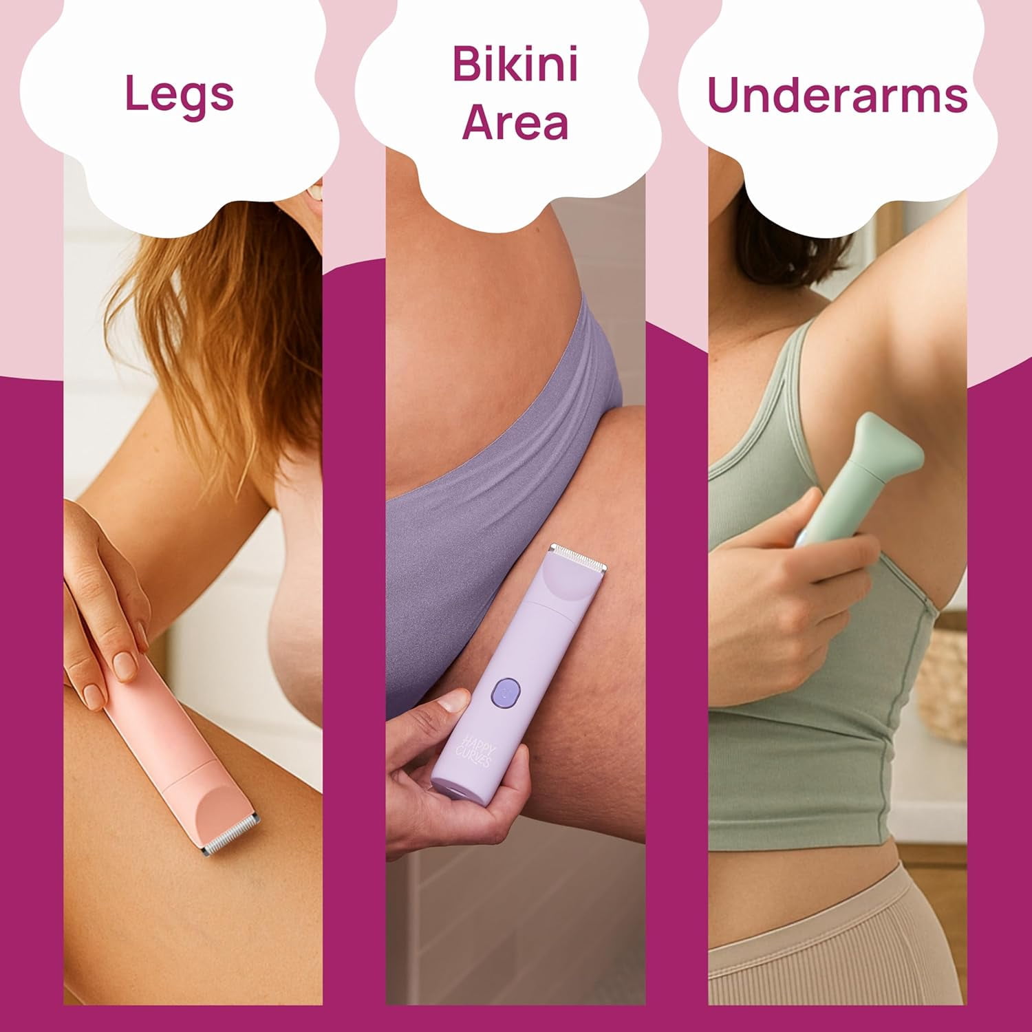 Happy Curves Smoothie 2.0 Bikini Trimmer, Women's Electric Intimate Shaver and Body Trimmer, Waterproof, Adjustable Guards, Mango