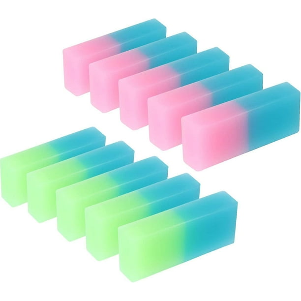 Paquete de 10 borradores de lápiz de dos colores, goma elástica para útiles escolares y de oficina.
