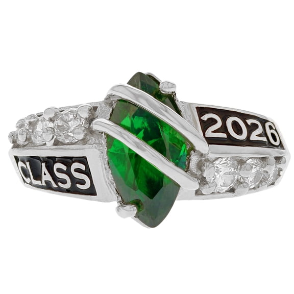 JackAni 10k White Gold Simulated Emerald May Birthstone 2026 Class Graduation Ring - Size 5.00