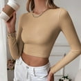 thumbnail image 4 of SWSMCLT Women's Sweater Knit Long Sleeve Crop Top Soft Backless Casual Crewneck Winter Cropped Top Ribbed Khaki Small, 4 of 4